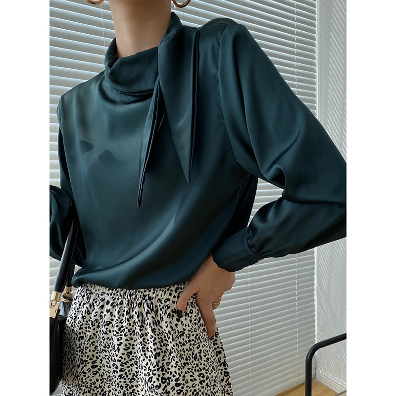 Advanced Bow Tie Design Light Mature Satin Shirt Women