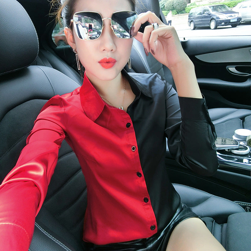 Fashion print stitching shirt long sleeve base coat