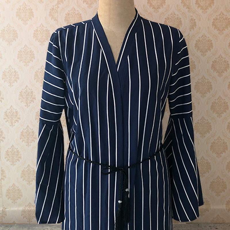 Striped gown with flared sleeves