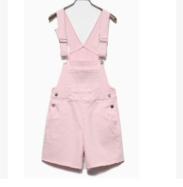 Bonbonfarbener Denim-Overall mit Riemen für Damen