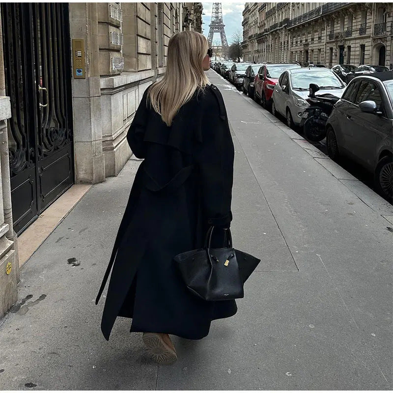 Gabardina de primavera para mujer, abrigo grande con solapa elegante