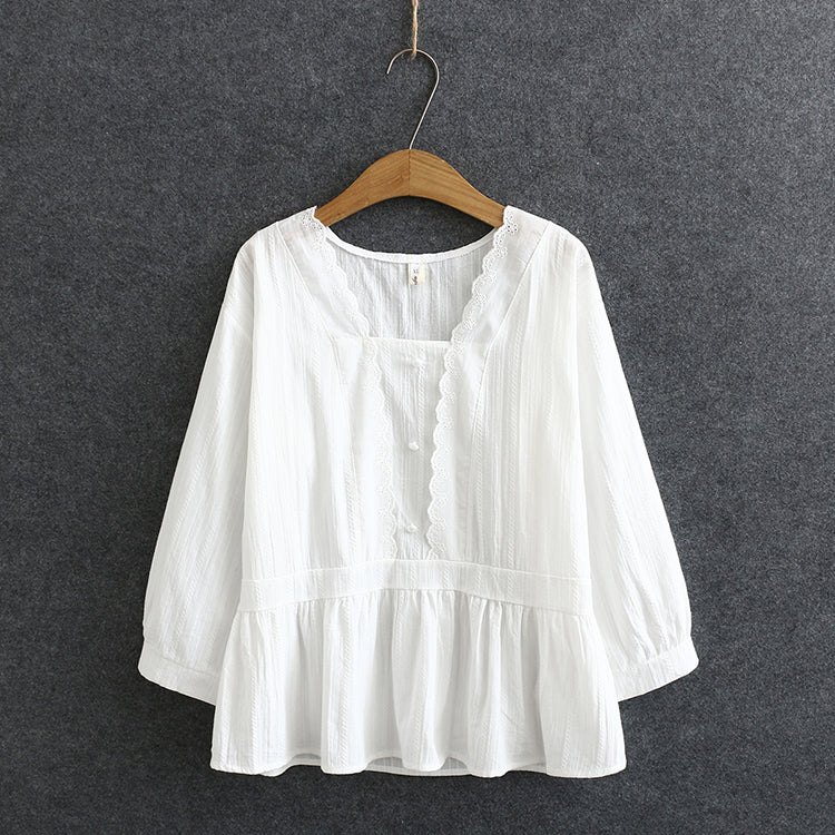 Small square collar waist long sleeve shirt