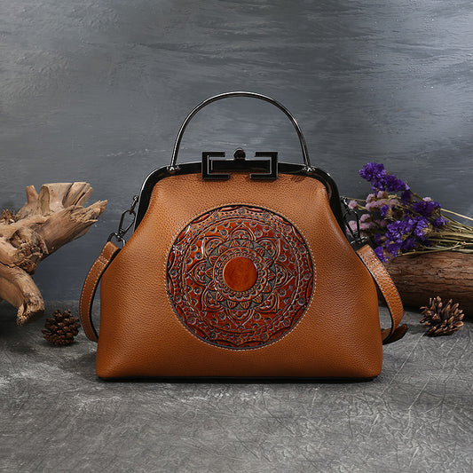 Damen Handtasche Vintage Totem geprägtes Schloss