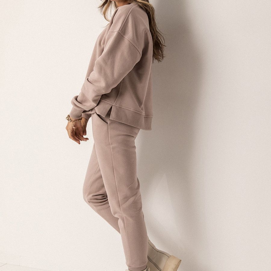 Sweater Fashion Casual Set Solid Color Lazy Drop-shoulder Sleeve Round-neck Shirt Beam Foot Length Rain Pants