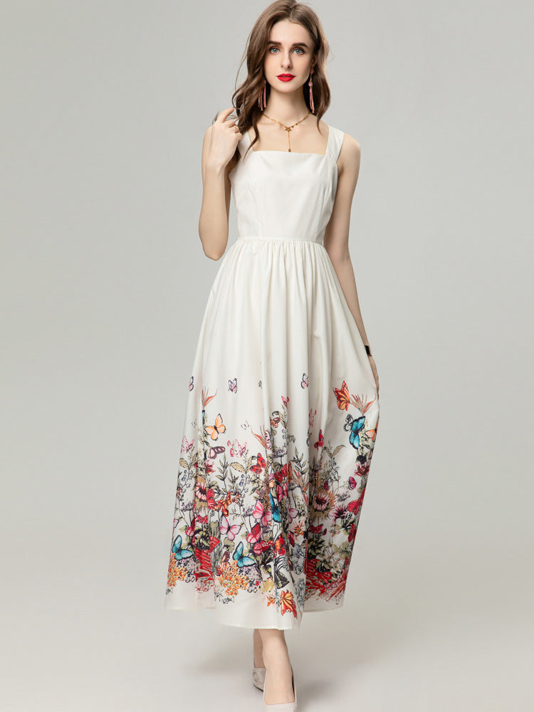 Colorful Printed Sleeveless Sling Swing Dress