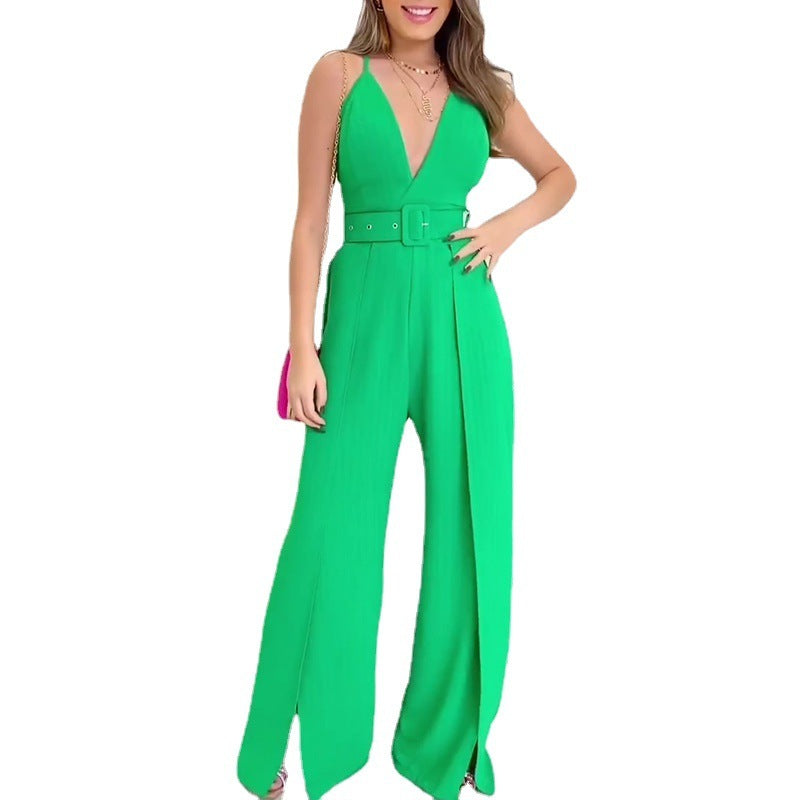 Modischer, lässiger Jumpsuit mit V-Ausschnitt und hoher Taille für Damen