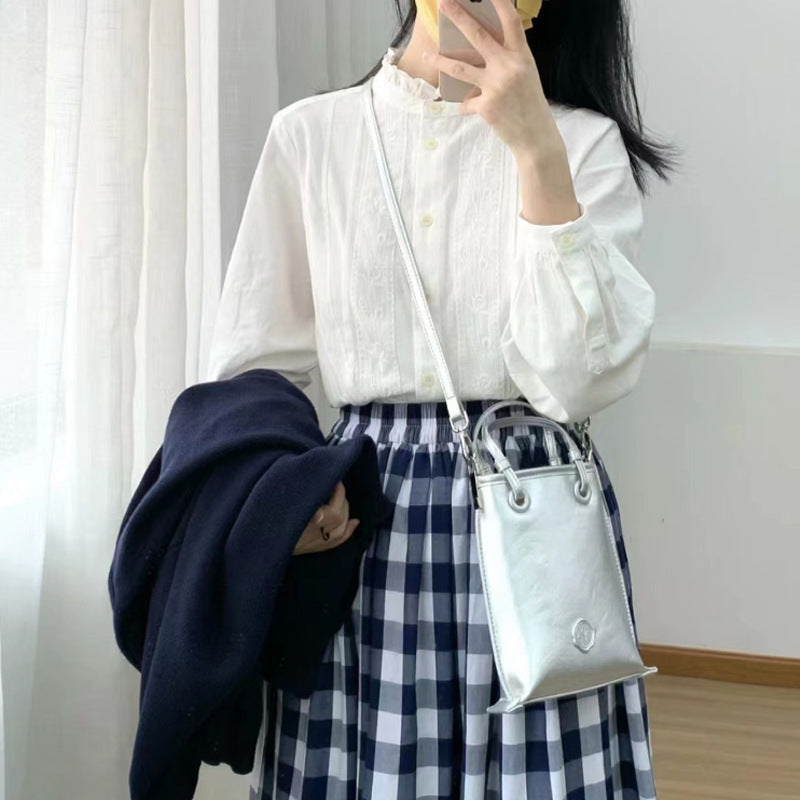 Women's Autumn Fashion Preppy Style Plaid Skirt Three-piece Set