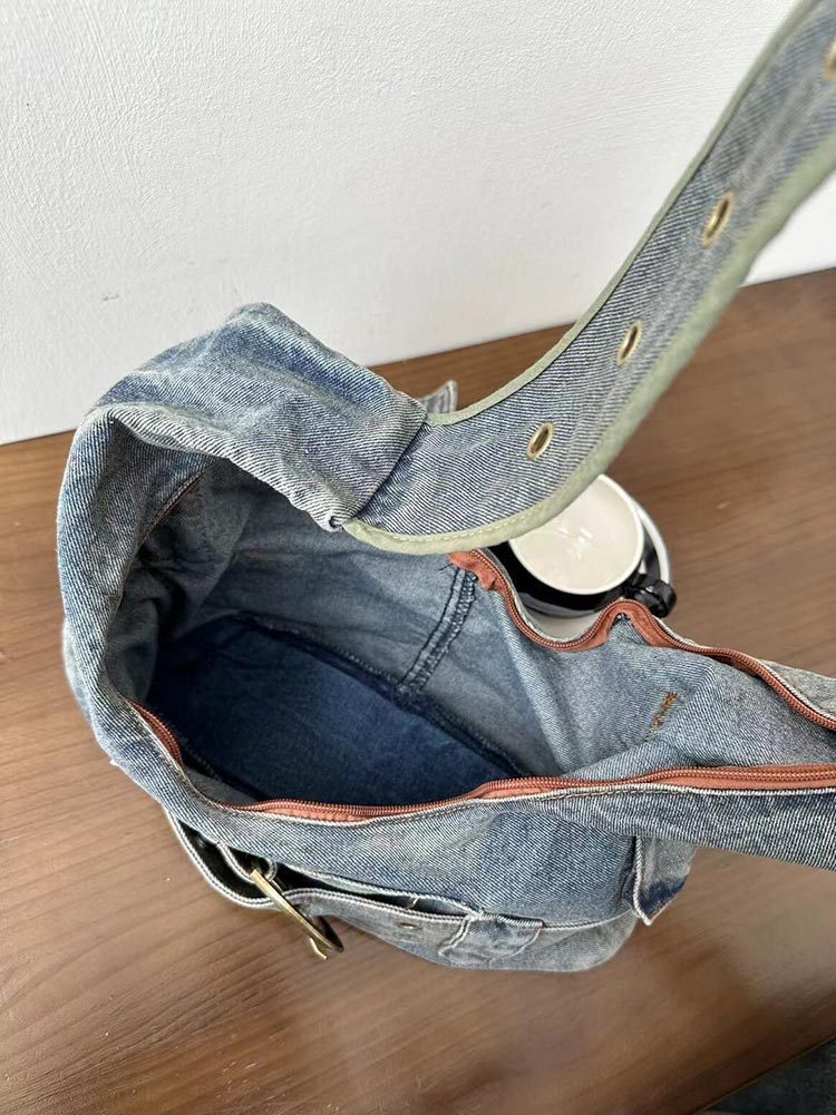 Special-interest Design Vintage Washed Denim Shoulder Bag