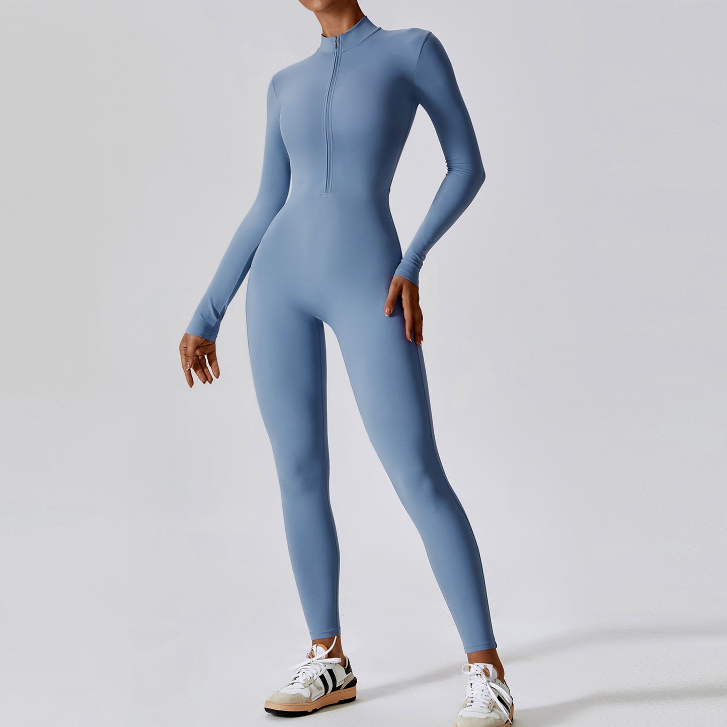 Langärmliger Yoga-Sport-Overall mit Reißverschluss für Damen