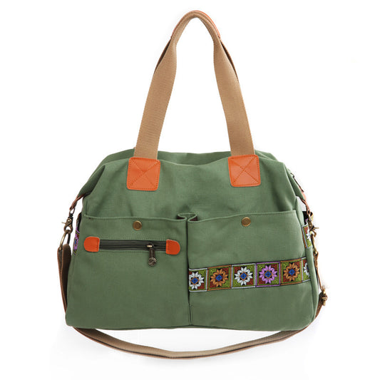 Embroidered Canvas Handbag Multi Pocket