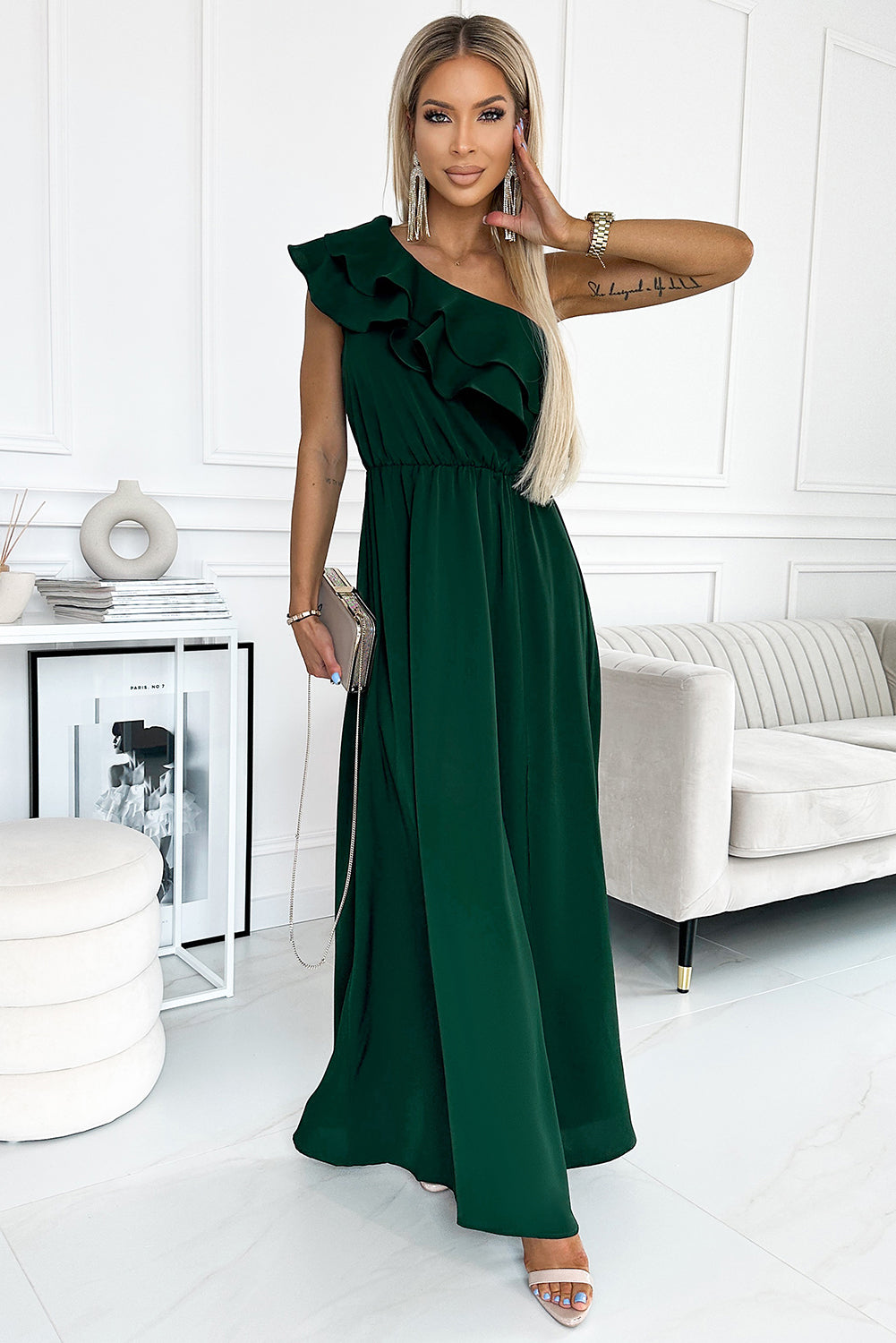 One-Shoulder-Maxikleid mit Rüschen