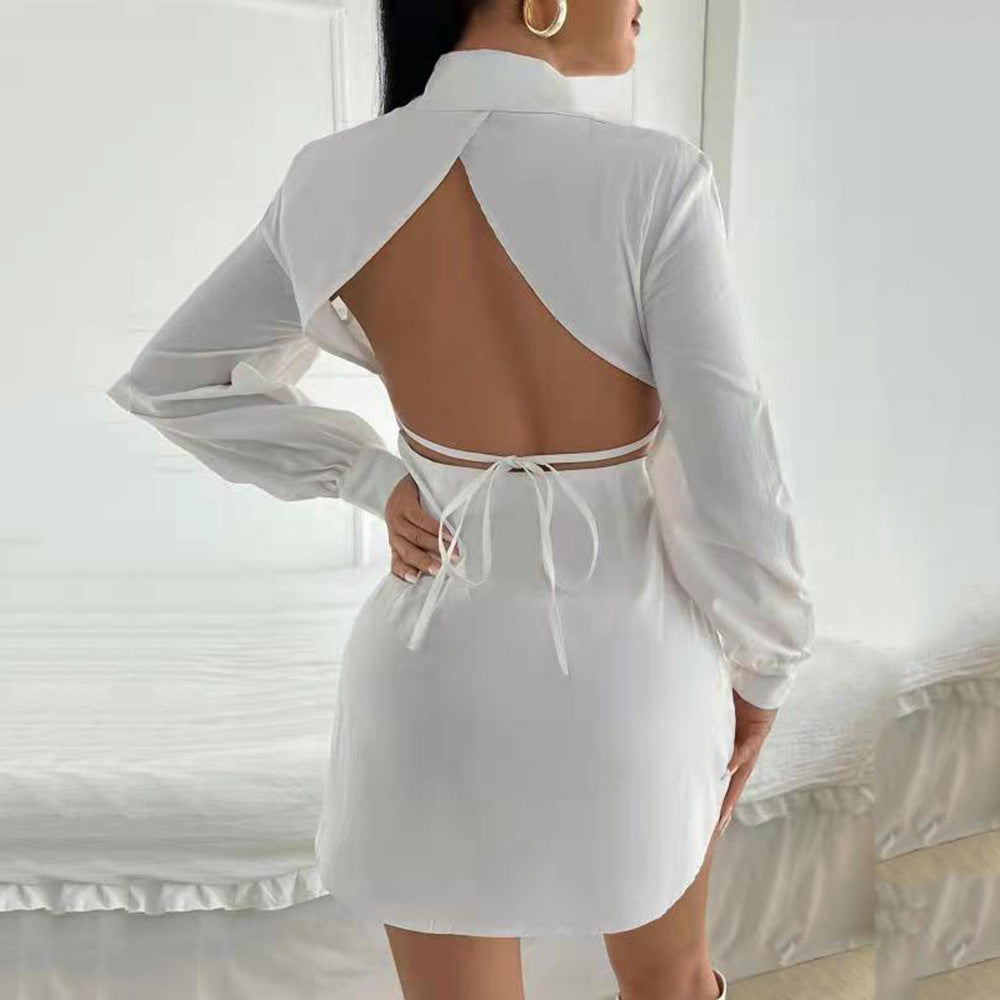 Women's Long Sleeve White Shirt Cardigan Back Dressing Gown Suit