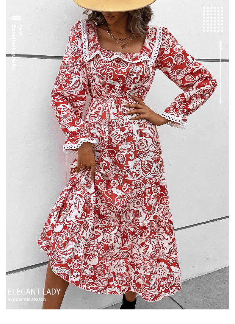 Women's Clothing Fashion Long Sleeve Printed Dress