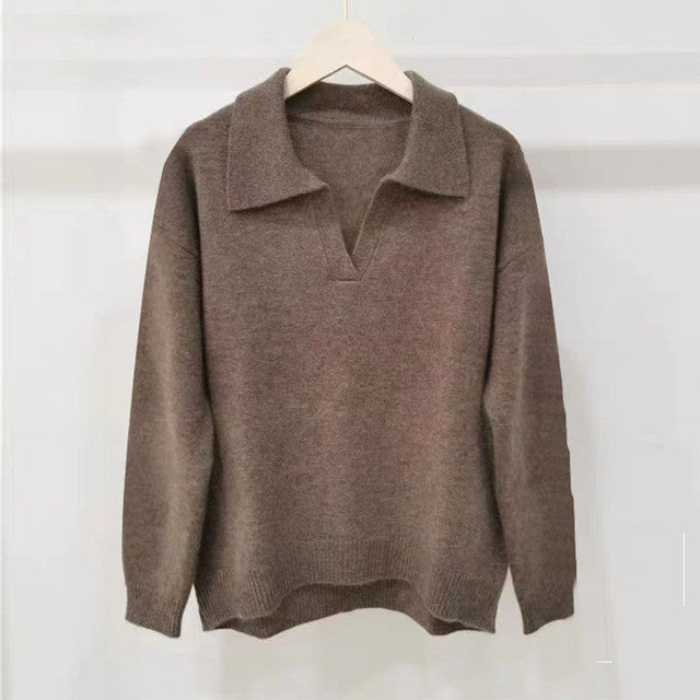 Autumn Winter Polo Collar Oversize Thick Sweater Pullovers