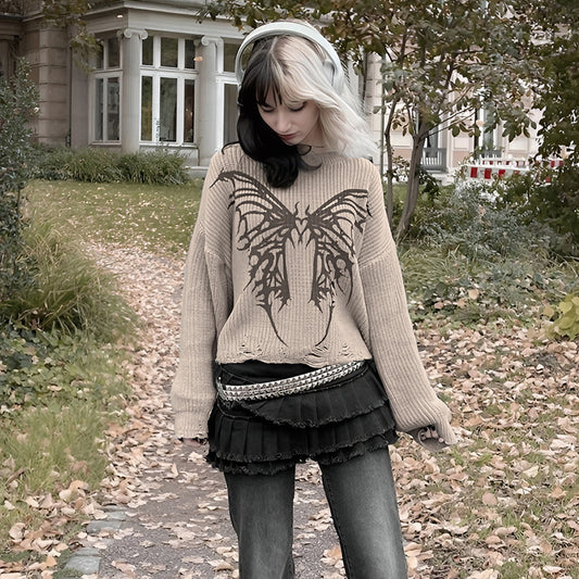 American Street – Pullover mit Vintage-Schmetterlingsstickerei