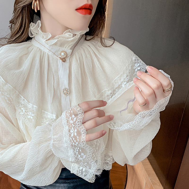 Chic Button Temperament Western Style Lace Shirt Women