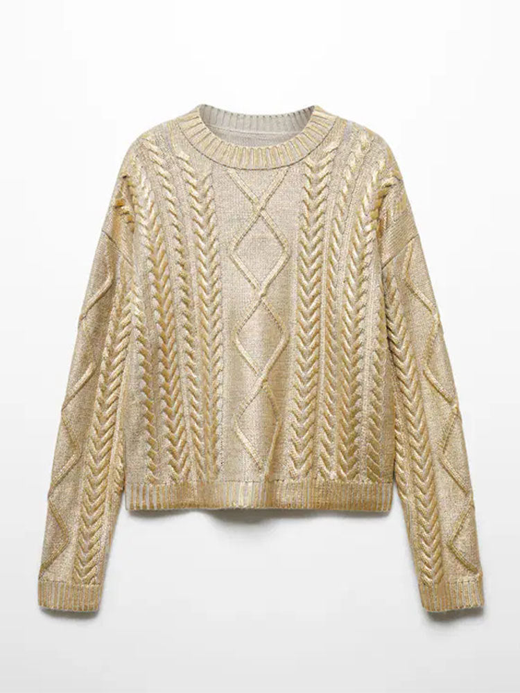 Fashion Metal Rib Twisted Sweater Pullover