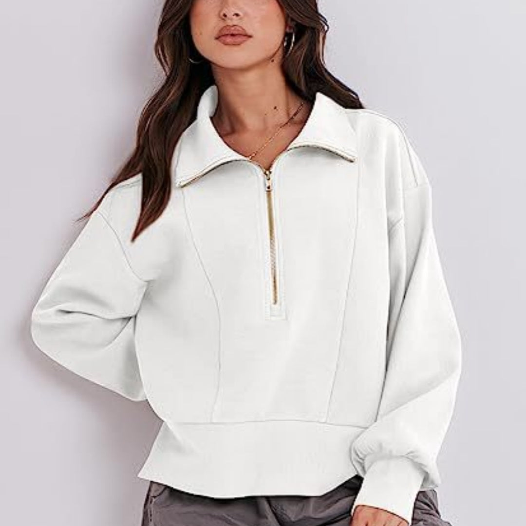 Langärmliger Pullover mit halbem Reißverschluss für Damen