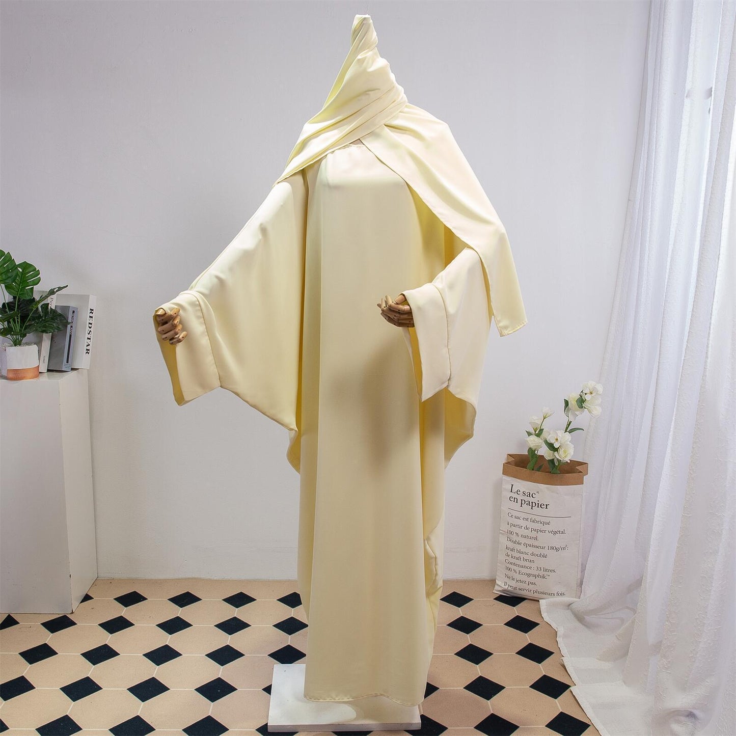 Solid Color Arabic Dress Women's Robe With Headscarf