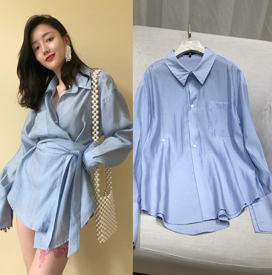 spring and summer Hong Kong taste careful machine goddess wind exposed shoulder leak clavicle shirt