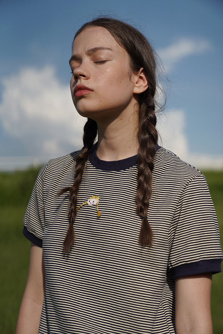 Embroidered retro wild striped short sleeve