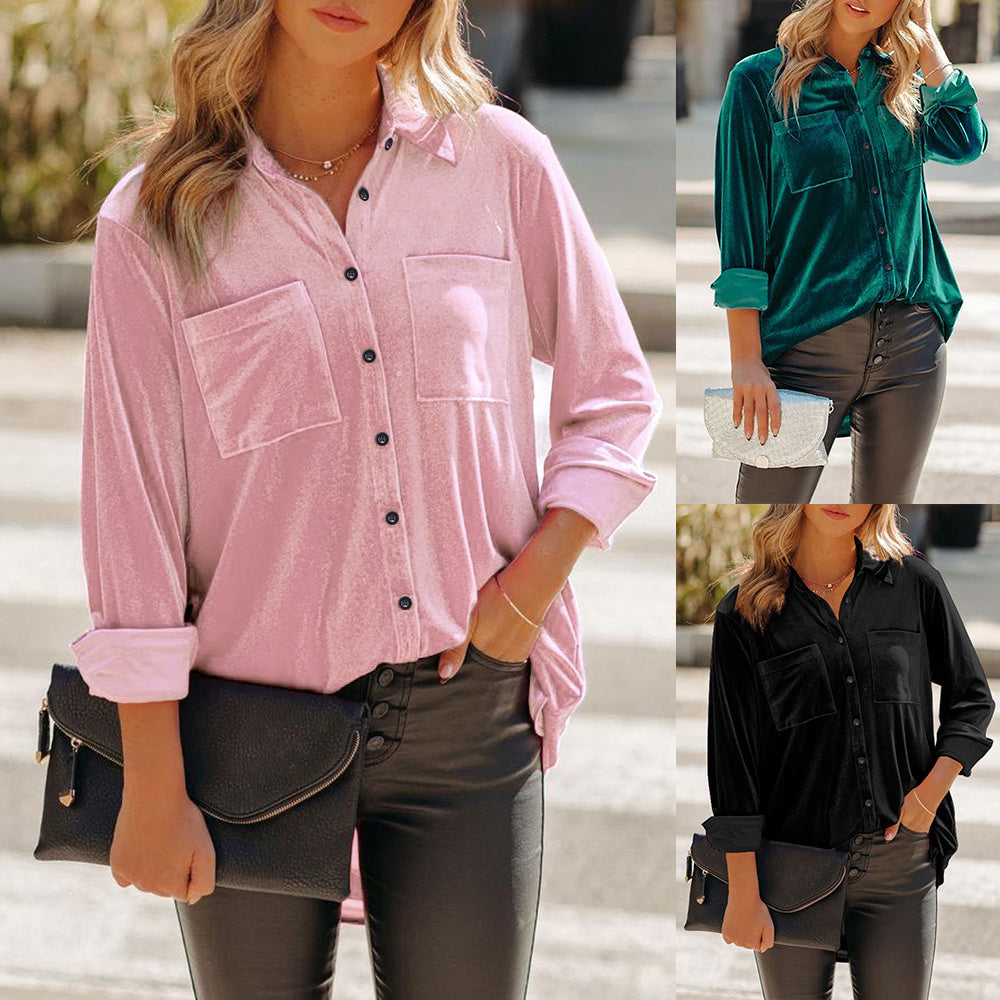 Fashion Solid Color Long-Sleeved Cardigan Single-Breasted Casual Shirt