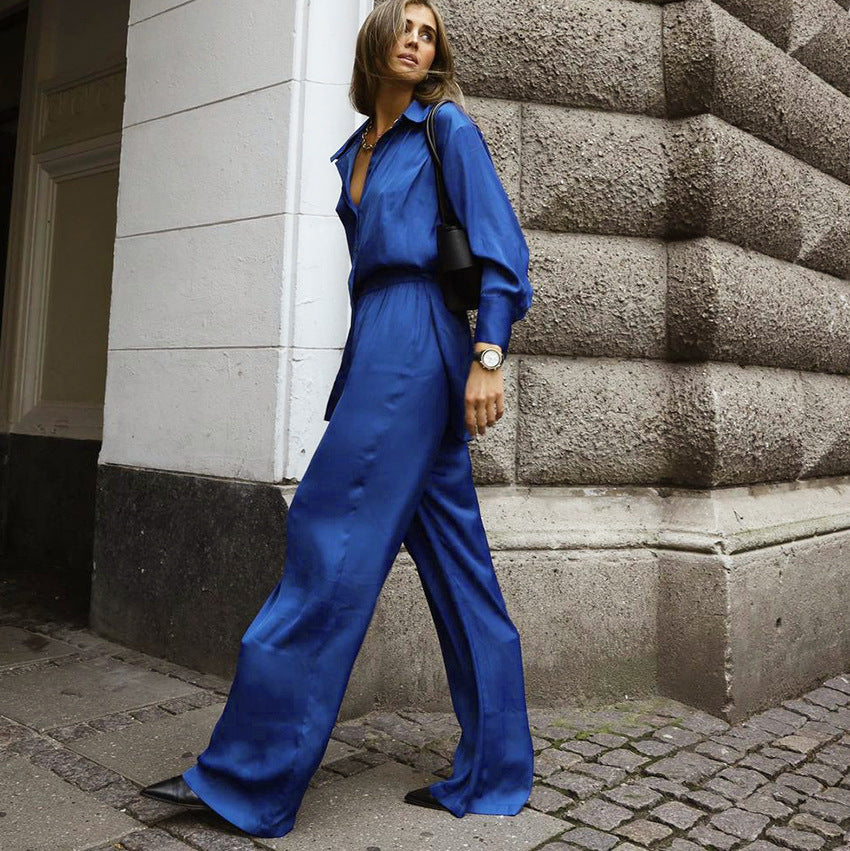 Women's Dinklein Blue Shirt And Floor Pants Two-Piece Set