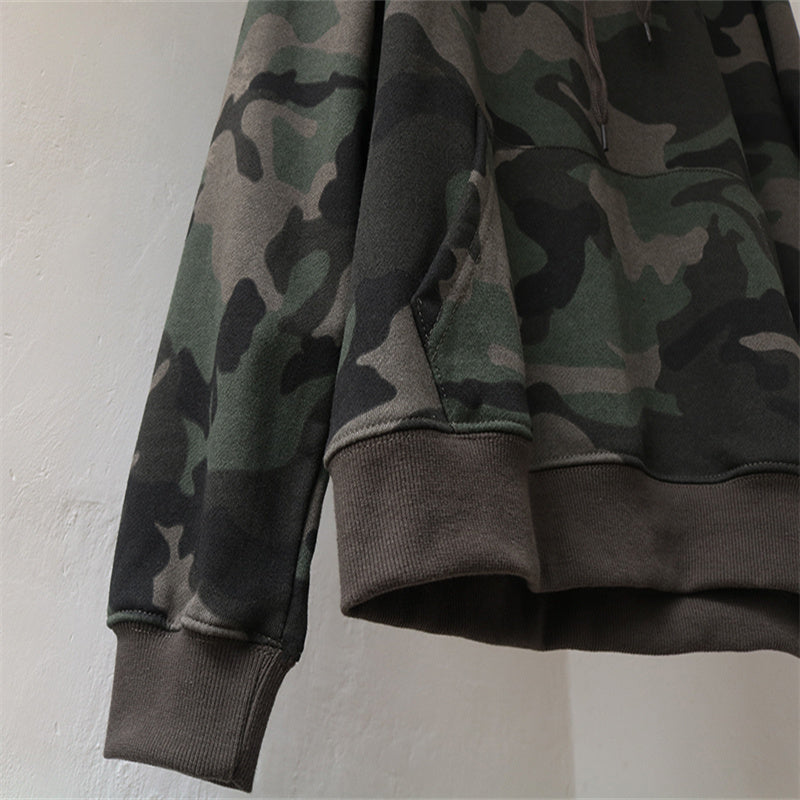 Frühling und Herbst Reine Baumwolle Terry Plus Größe Lose Pullover Mit Kapuze Lange Ärmel Camouflage Pullover Frauen