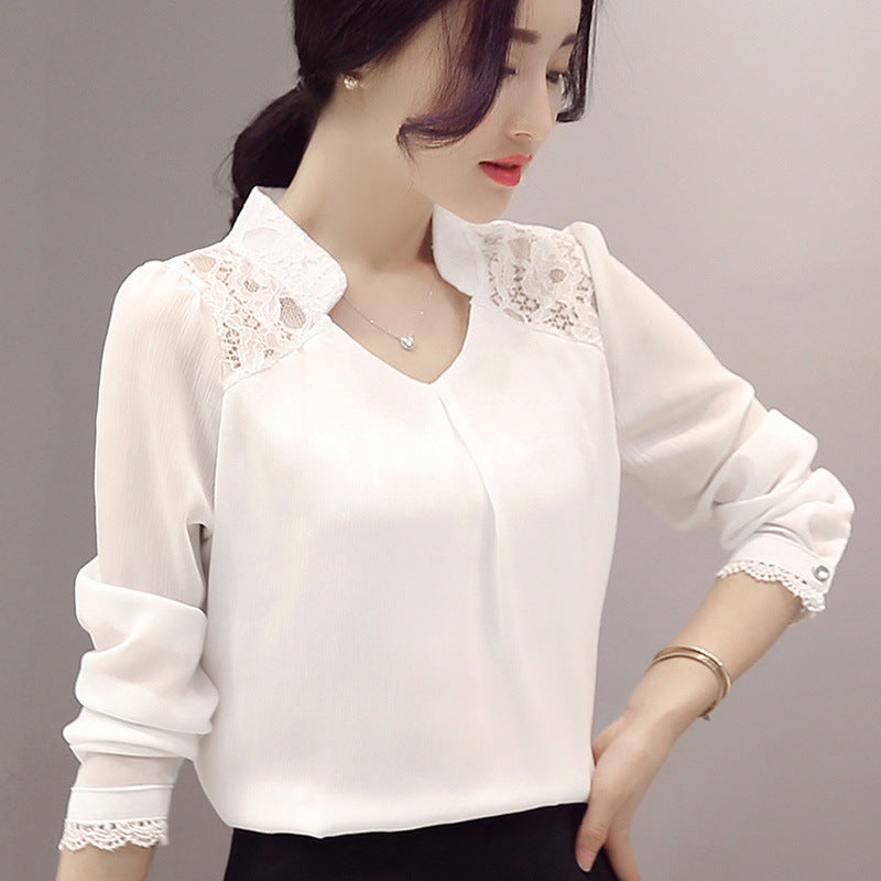 autumn new women's round neck straight single row multi-button solid color wild long-sleeved shirt