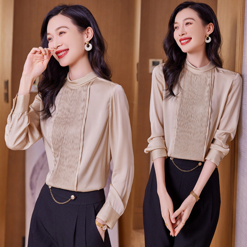 Women's Round Neck Refined Stylish And Versatile Silk Shirt