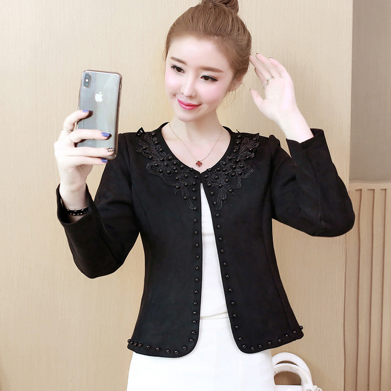 Fashion All-match Short Coat Embroidered Beaded Top