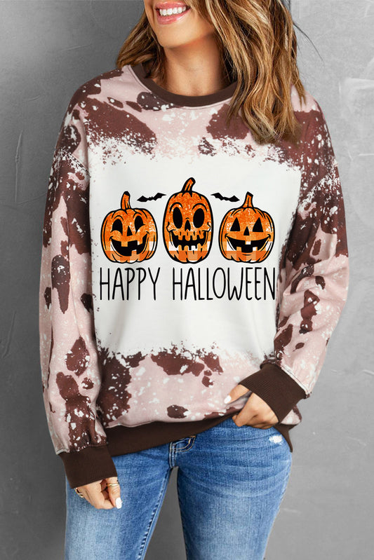 Sudadera con gráfico HAPPY HALLOWEEN de manga larga y cuello redondo