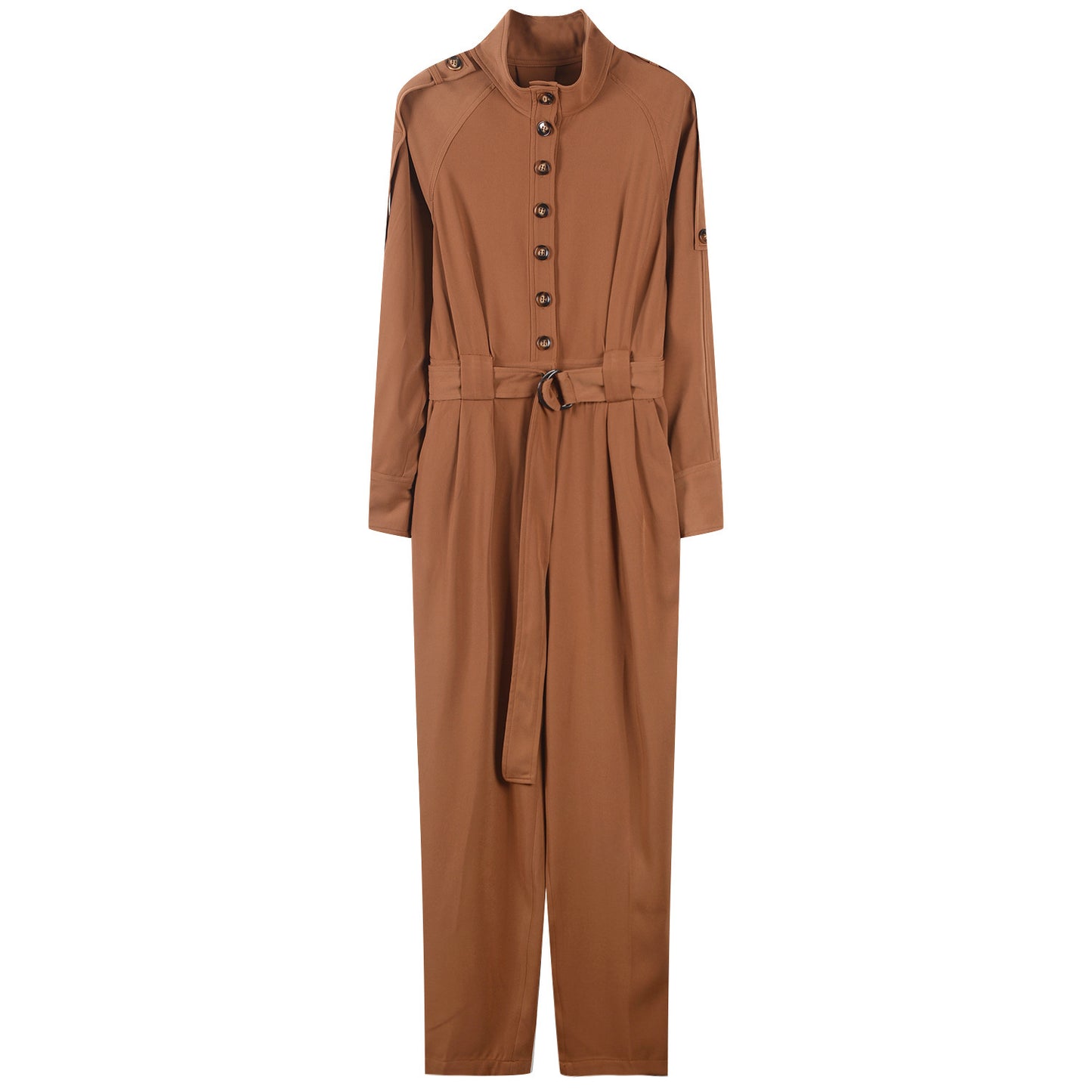 All-Match Loose-Fitting Belted Long-Sleeved Jumpsuit