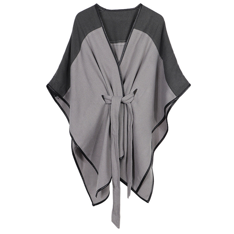 Belt cashmere cape