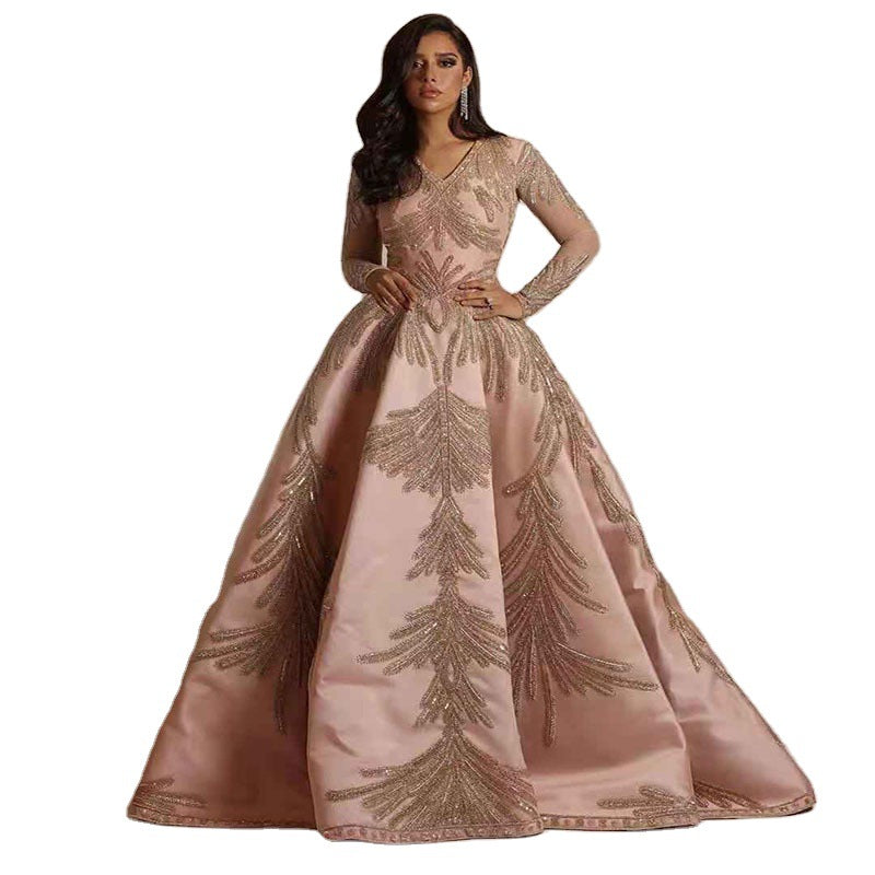 Women's Graceful And Fashionable Bronzing Large Sleeve Evening Dress