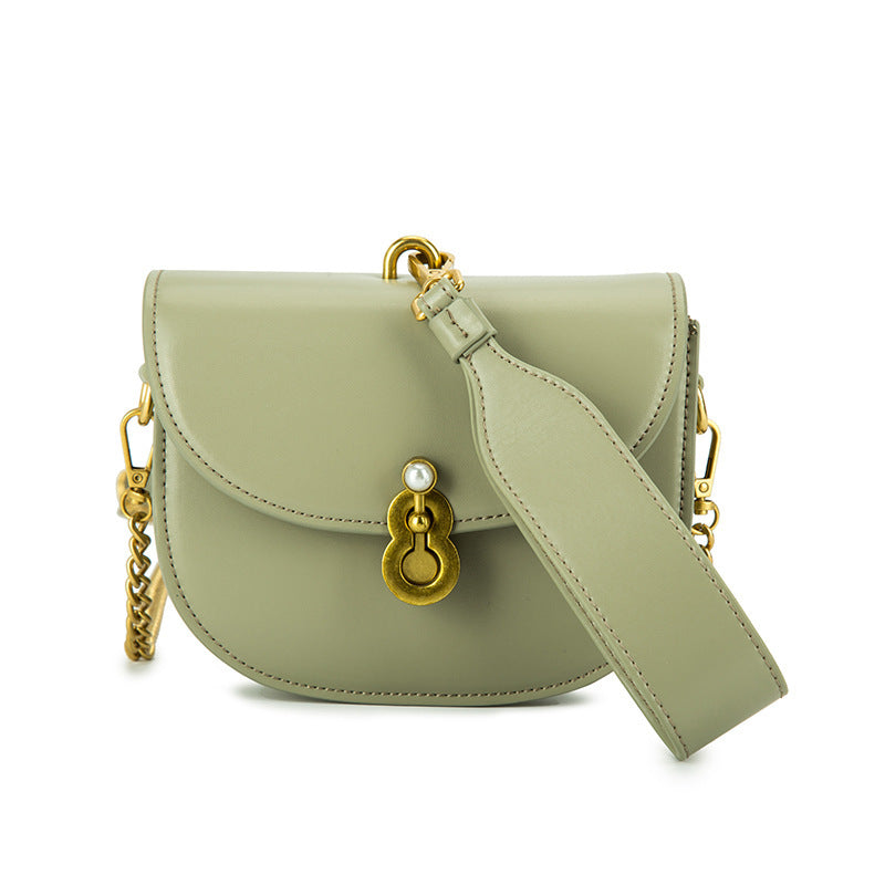 Saddle Bag Fashion Handbag With Pearl Lock