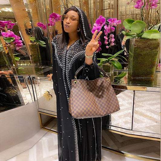 Women's Fashion Rhinestone Beaded Chiffon Hooded Gown