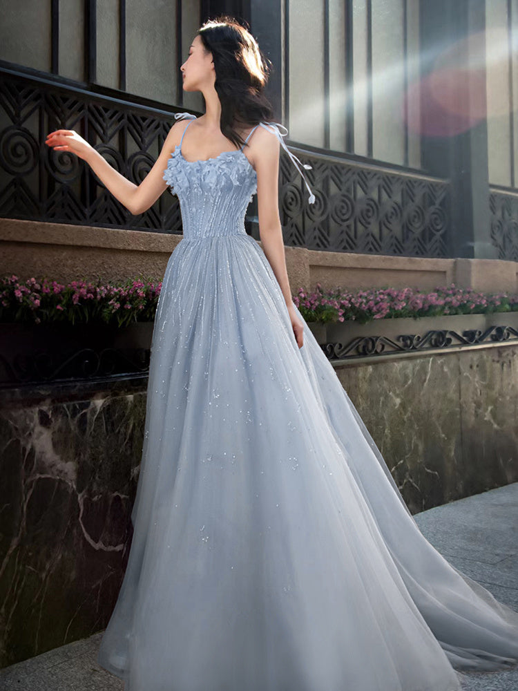 Graduation Banquet Performance With Blue Suspender Evening Dress