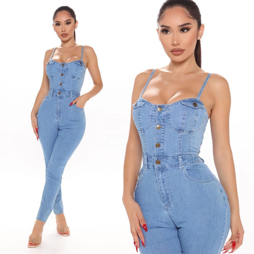 Casual Nachtclub frauen Hohe Elastische Denim Overall Sommer