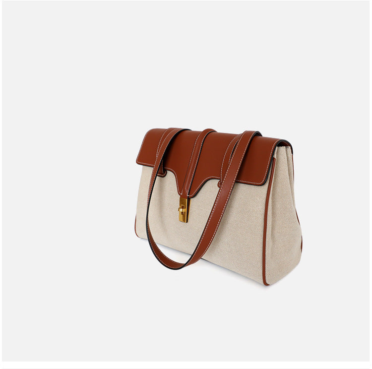 Fashion Leather Shoulder Bag With Canvas Lock