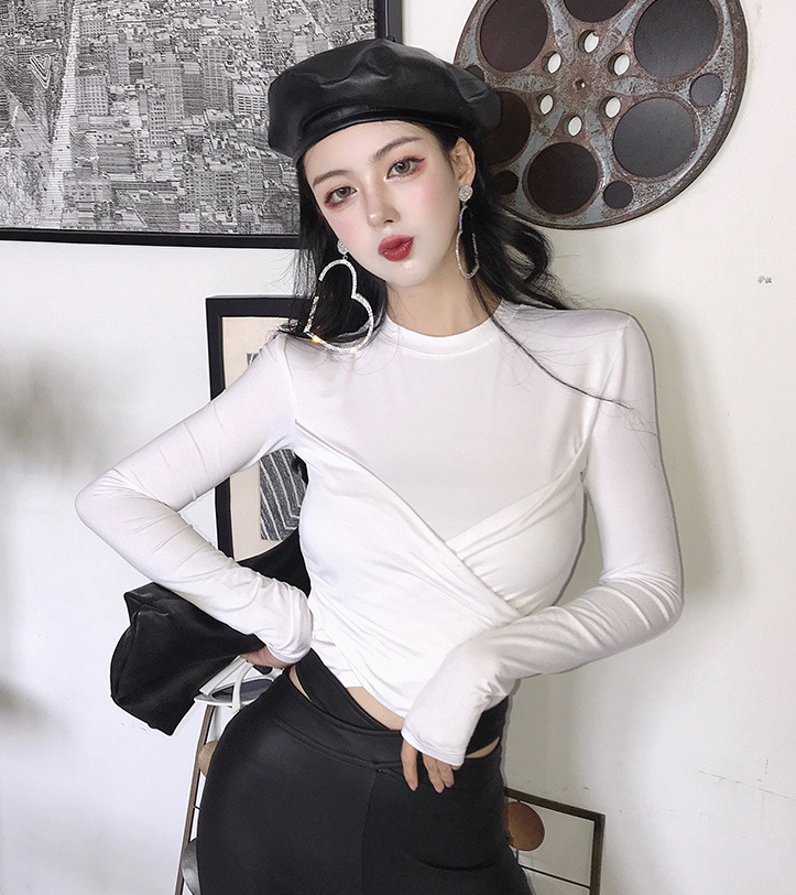 autumn and winter new women's cross-style round neck lazy wind long-sleeved T-shirt bottoming shirt women