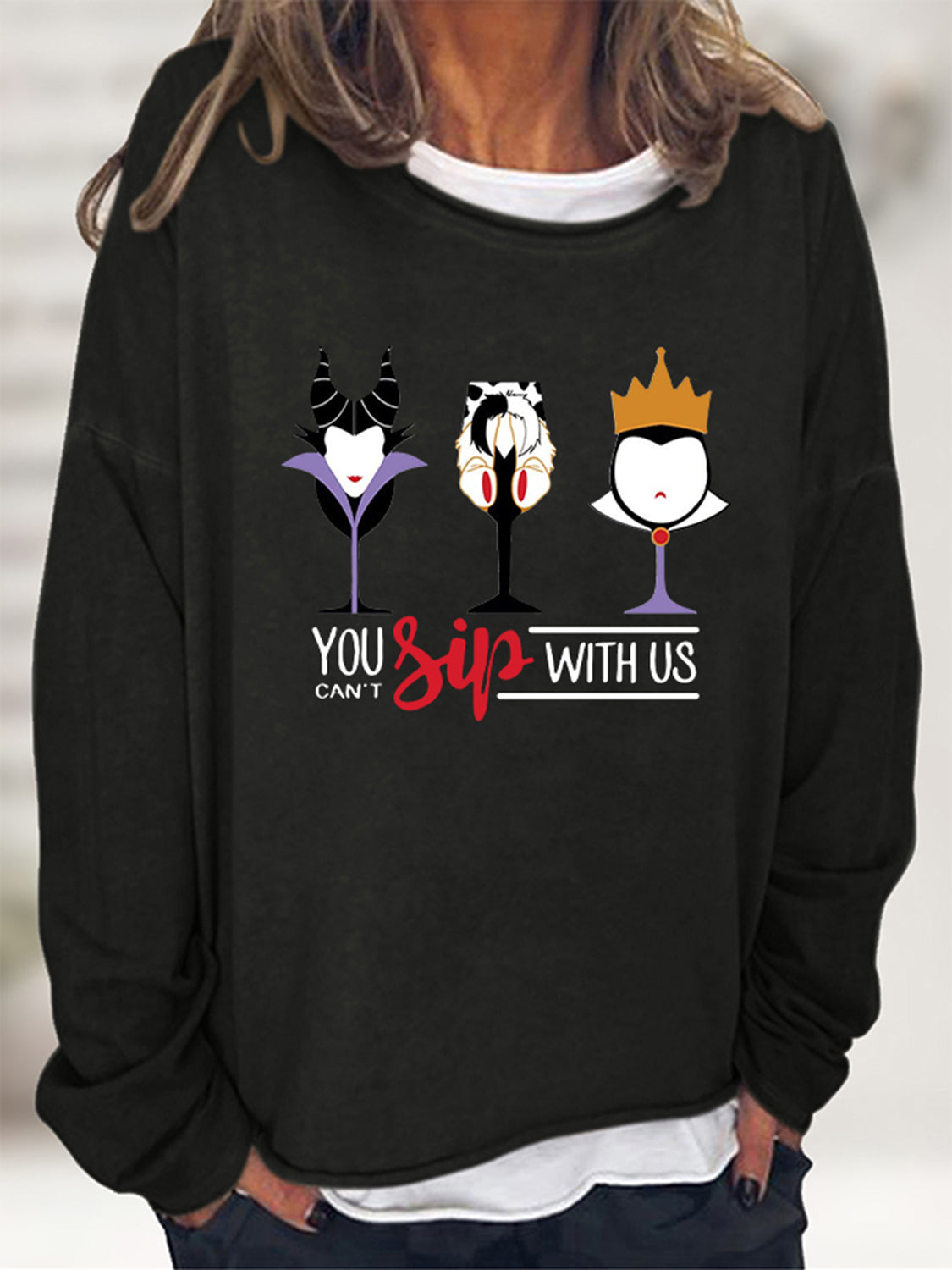 Volle Größe „You Can't Sip With US“-Grafik-Sweatshirt