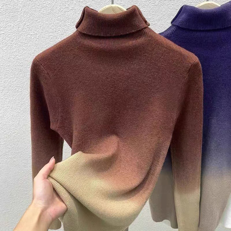 Gradient Color Turtleneck Wool Sweater Women's Bottoming Sweater French Top