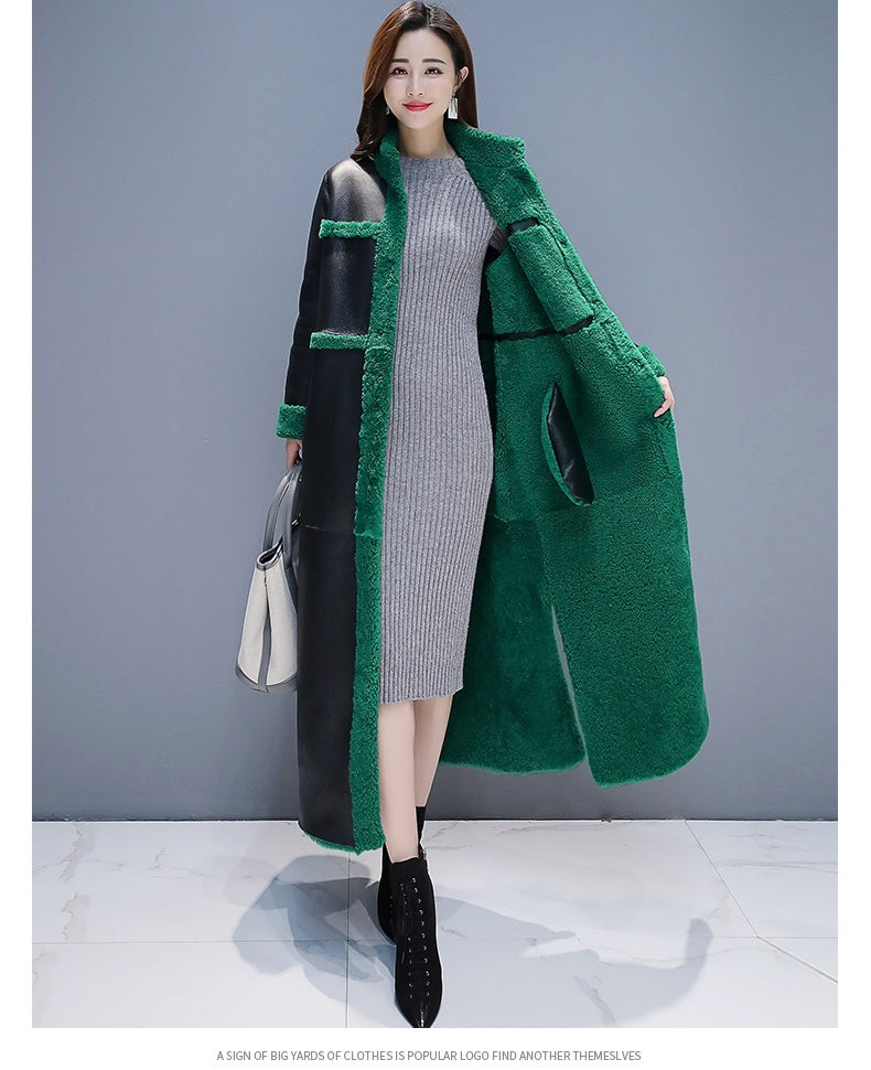 Women's Patchwork Goat Cake Fur And Leather Overcoat Coat