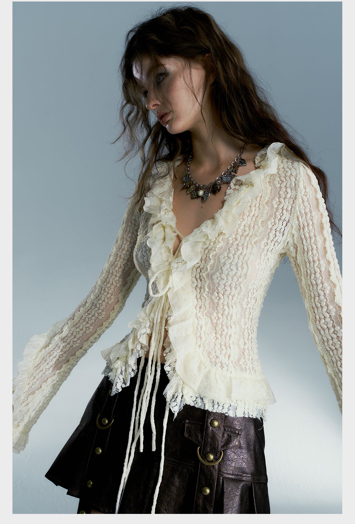 Court Lace Cardigan Lace Shirt Women's Fall And Winter Inner Wear Romantic Hot Girl Top