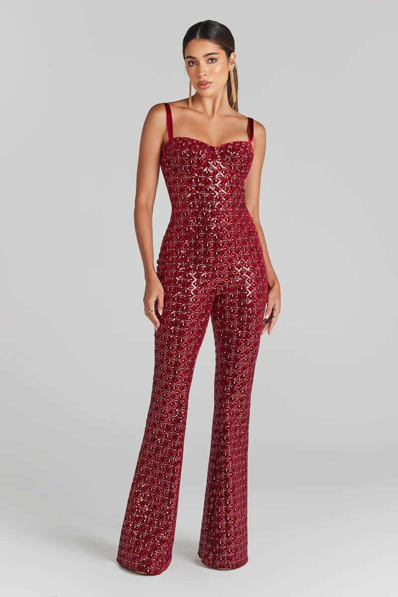 Modischer Damen-Jumpsuit mit Pailletten und Sling-Röhrenoberteil