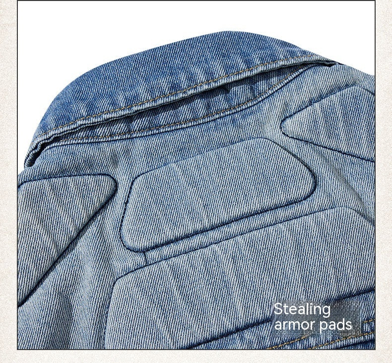 High Street Embroidery Washed And Worn Armor Stitching Denim Jacket Coat