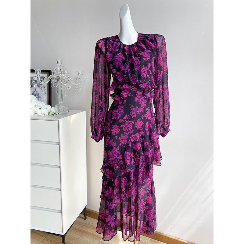 Dragon Fruit Floral Long Sleeve Dress