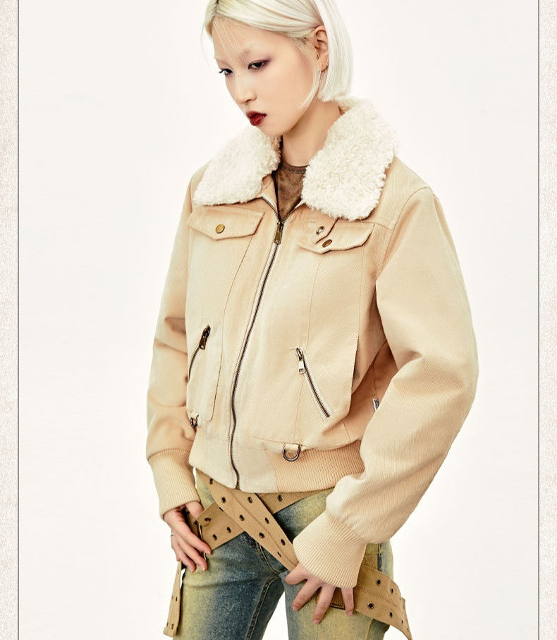 American Retro Patchwork Fur Collar Coat