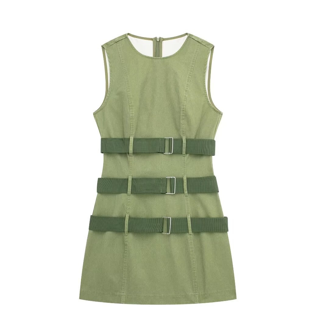 Damen-Overalls, Armeegrün, ärmellose Weste, Hot-Girl-Kleid